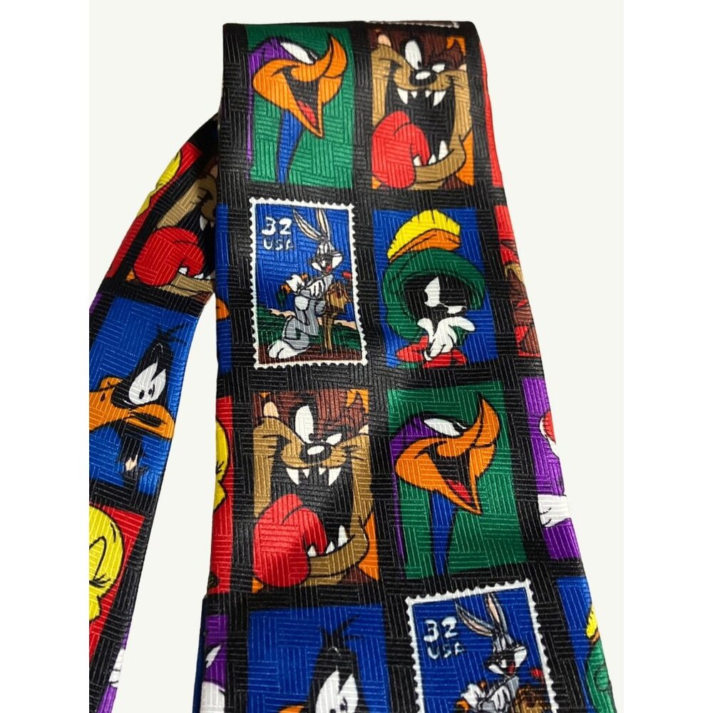 Looney Tunes Postage Stamp Collection Men's Necktie Tweety Bird Roadrunner - Picture 3 of 9